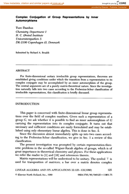 Complex Conjugation of Group Representations by Inner Automorphlsms