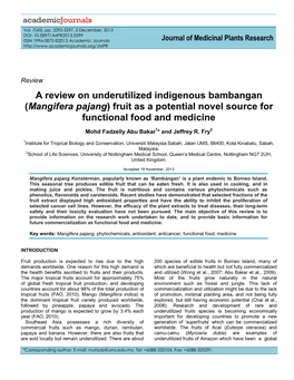 A Review on Underutilized Indigenous Bambangan (Mangifera Pajang) Fruit As a Potential Novel Source for Functional Food and Medicine