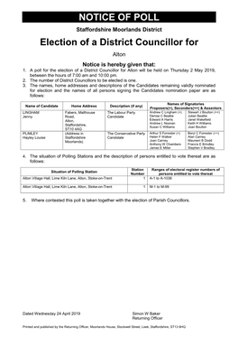 NOTICE of POLL Election of a District Councillor