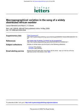 Distributed African Warbler Macrogeographical Variation in The