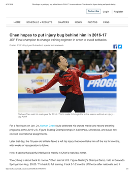Chen Hopes to Put Injury Bug Behind Him in 201617