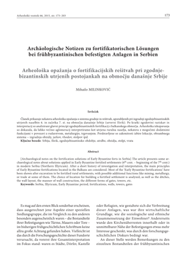 Archäologische Notizen Zu Fortifikatorischen Lösungen Bei Frühbyzantinischen Befestigten Anlagen in Serbien