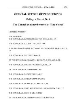 OFFICIAL RECORD of PROCEEDINGS Friday, 4 March