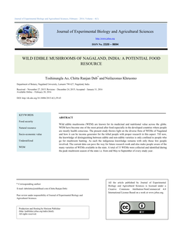 Wild Edible Mushrooms of Nagaland, India: a Potential Food Resource