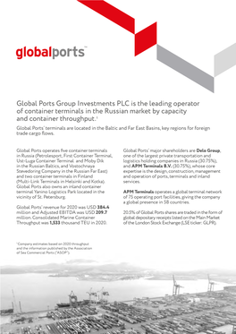 Global Ports Group Investments PLC Is the Leading Operator of Container