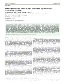 Ants of the Florida Keys: Species Accounts, Biogeography, and Conservation (Hymenoptera: Formicidae) Corrie S