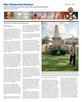 The Palmetto Patriot 2015 Issue 3 - Fall South Carolina Society of the Sons of the American Revolution Organized 18 April 1889