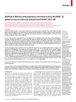 Articles Method of Delivery and Pregnancy Outcomes in Asia