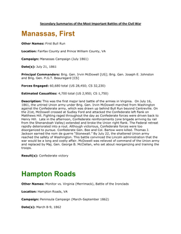 Manassas, First Hampton Roads