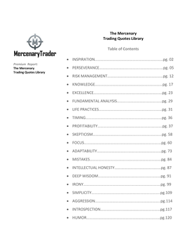 The Mercenary Trading Quotes Library Table of Contents