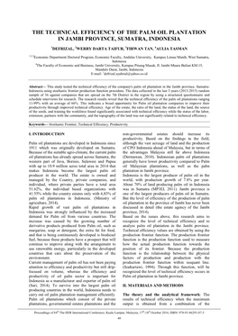 The Technical Efficiency of the Palm Oil Plantation in Jambi Province, Sumatra, Indonesia