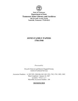 Jones Family Papers, 1784-1940