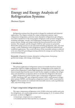 Energy and Exergy Analysis of Refrigeration Systems Shaimaa Seyam