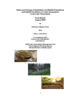 Status and Change of Amphibian and Reptile Populations and Habitat Conditions in Lentic Ecosystems in the Lake Tahoe Basin