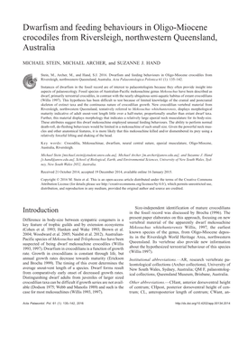 Dwarfism and Feeding Behaviours in Oligo-Miocene Crocodiles from Riversleigh, Northwestern Queensland, Australia