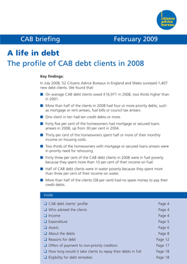 Life in Debt the Profile of CAB Debt Clients in 2008