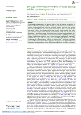 Let's Go Swimming: Mermithid-Infected Earwigs Exhibit Positive Hydrotaxis