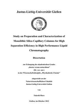 Study on Preparation and Characterization of Monolithic Silica Capillary Columns for High Separation Efficiency in High Performance Liquid Chromatography