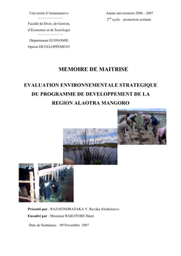 Memoire De Maitrise Evaluation Environnementale Strategique Du