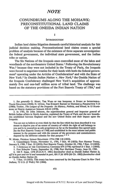 Conundrums Along the Mohawk: Preconstitutional Land Claims of the Oneida Indian Nation