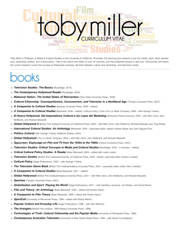 Toby Miller CV (Abbreviated)