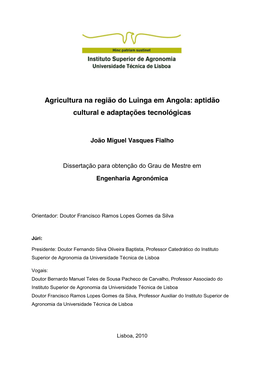 Agricultura Na Região Do Luinga Em Angola: Aptidão Cultural E Adaptações Tecnológicas