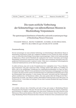 Die Raum-Zeitliche Verbreitung Der Schmetterlinge Von Nährstoffarmen Mooren in Mecklenburg-Vorpommern