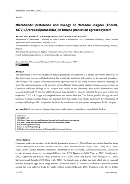 Microhabitat Preference and Biology of Holconia Insignis (Thorell, 1870) (Araneae:Sparassidae) in Banana Plantation Agroecosystem