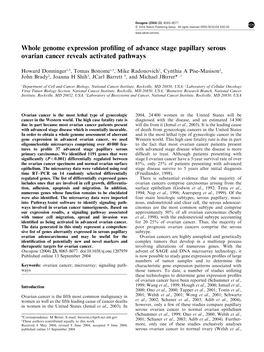 Whole Genome Expression Profiling of Advance Stage Papillary Serous