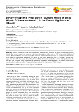 (Septoria Tritici) of Bread Wheat