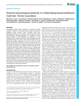 Extreme Physiological Plasticity in a Hibernating Basoendothermic Mammal, Tenrec Ecaudatus Michael D