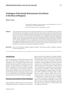 Catalogue of the Family Brassicaceae (Cruciferae) in the Flora of Bulgaria
