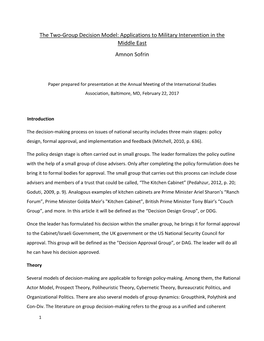 The Two-Group Decision Model: Applications to Military Intervention in the Middle East Amnon Sofrin