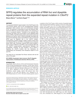 SFPQ Regulates the Accumulation of RNA Foci and Dipeptide Repeat Proteins from the Expanded Repeat Mutation in C9orf72 Mirjana Malnar1,2 and Boris Rogelj1,3,4,*