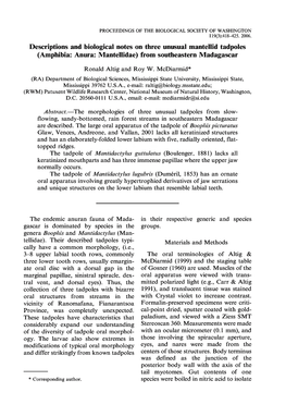 Descriptions and Biological Notes on Three Unusual Mantellid Tadpoles (Amphibia: Anura: Mantellidae) from Southeastern Madagascar