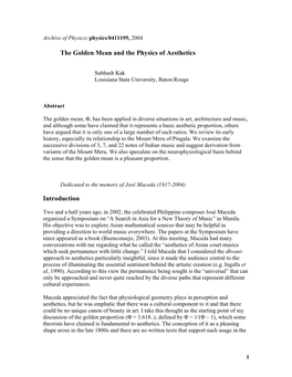 A Note on the Golden Mean and Fibonacci Numbers