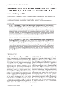 Environmental and Human Influence on Forest Composition, Structure and Diversity in Laos