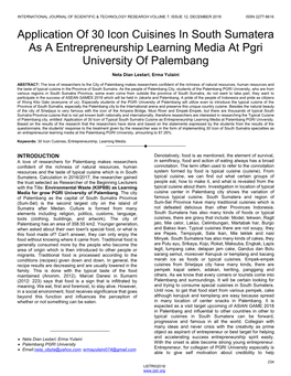 Application of 30 Icon Cuisines in South Sumatera As a Entrepreneurship Learning Media at Pgri University of Palembang