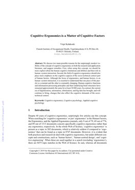 Cognitive Ergonomics Is a Matter of Cognitive Factors