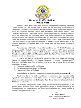 Mumbai Traffic Police PRESS NOTE