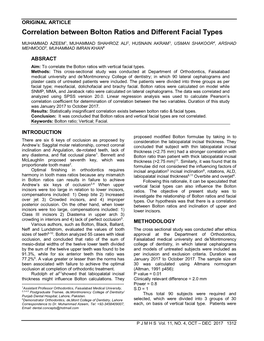 Correlation Between Bolton Ratios and Different Facial Types