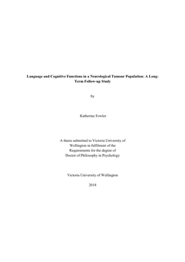 Language and Cognitive Functions in a Neurological Tumour Population: a Long- Term Follow-Up Study