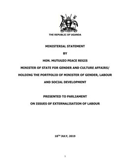 Ministerial Statement by Hon. Mutuuzo Peace Regis