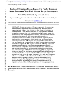 Sediment Selection: Range Expanding Fiddler Crabs Are Better Burrowers Than Their Historic Range Counterparts