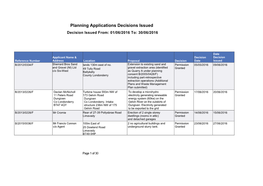 Planning Applications Decisions Issued Decision Issued From: 01/06/2016 To: 30/06/2016