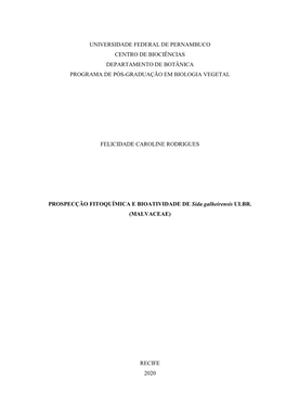 Universidade Federal De Pernambuco Centro De Biociências Departamento De Botânica Programa De Pós-Graduação Em Biologia Vegetal