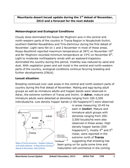 Mauritania Desert Locust Resurgence During the 1St Dekad of November