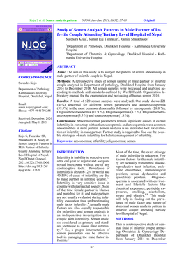 Study of Semen Analysis Patterns in Male Partner of In- Fertile Couple