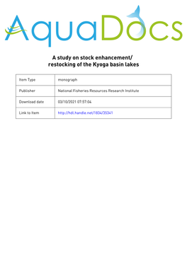 A Study on Stock Enhancement/Restocking of the Kyoga Basin Lakes