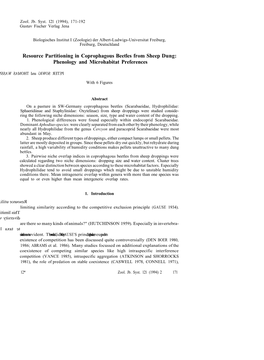 Resource Partitioning in Coprophagous Beetles from Sheep Dung: Phenology and Microhabitat Preferences